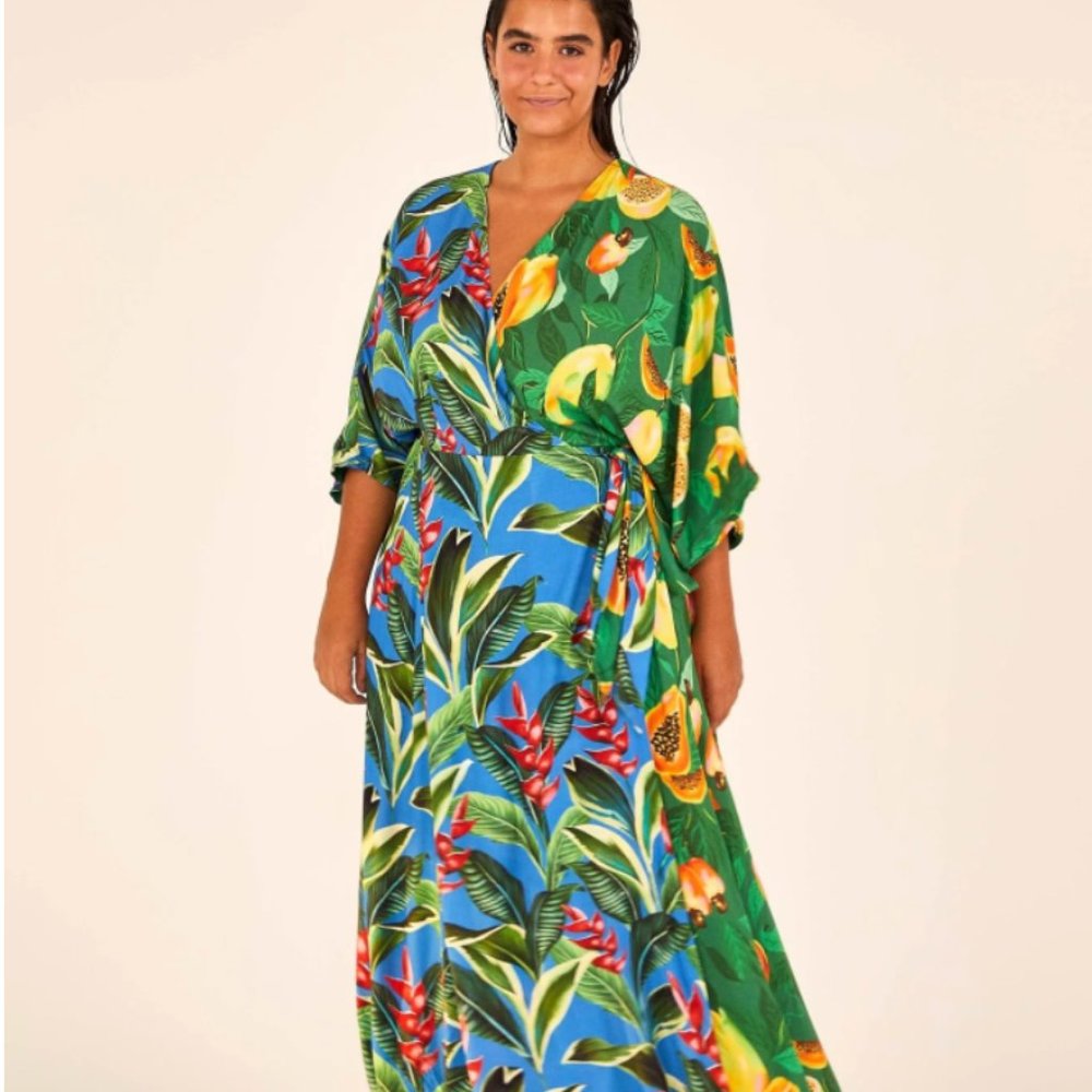 Dual Prints Papaya Dream Maxi Wrap Dress- Like new